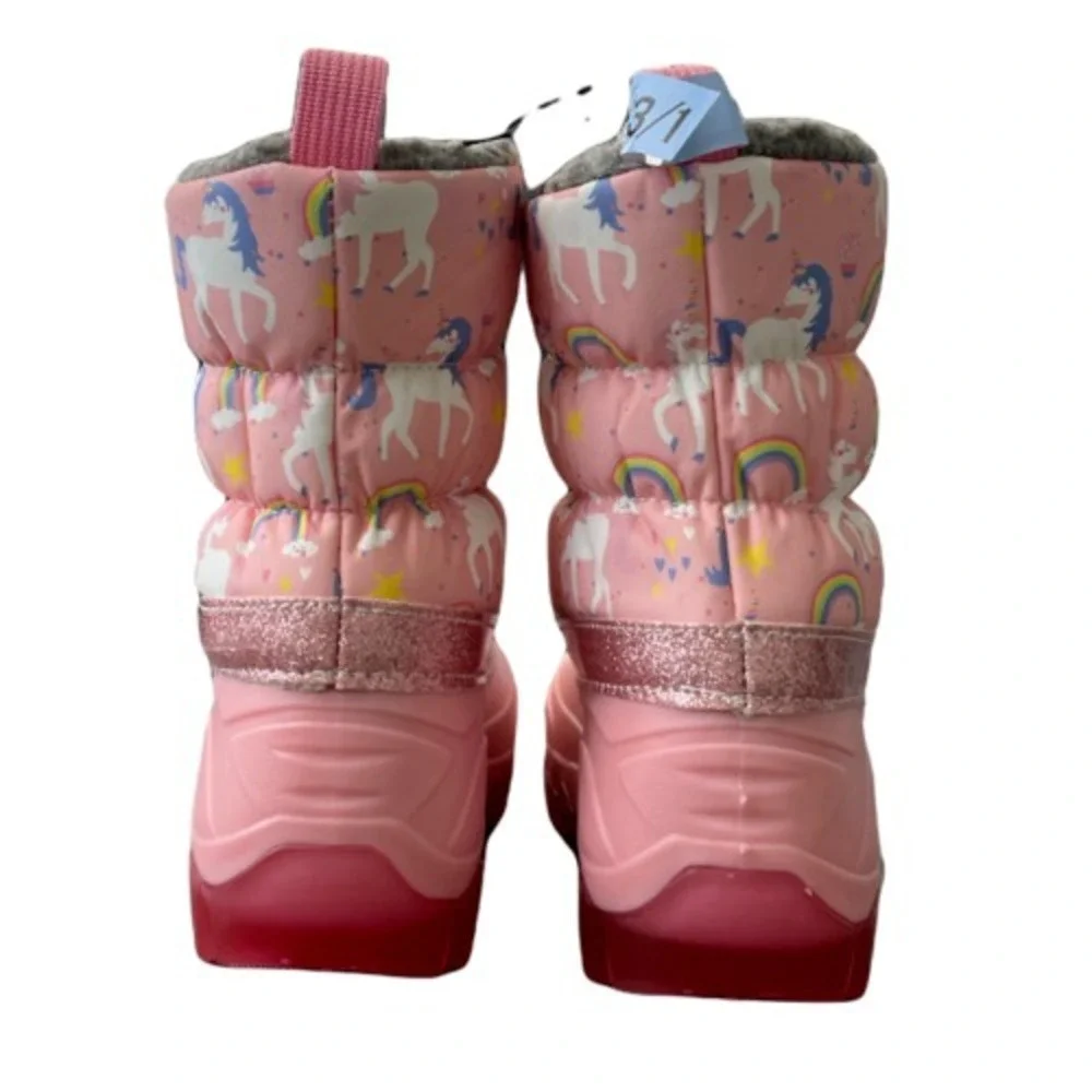 NWT Girls MEMBERS MARK Pink‎ Unicorn Snow Boots Size 7/8